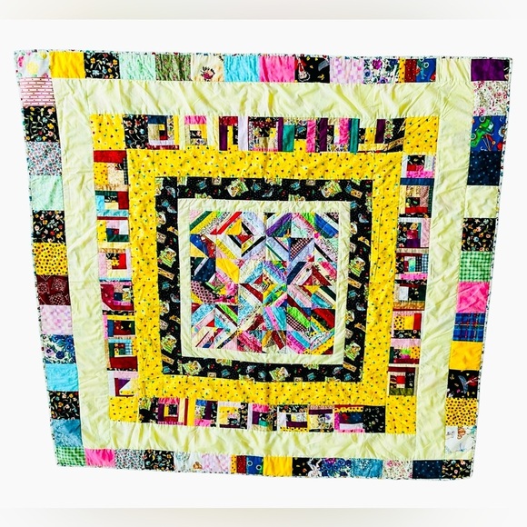 Vintage Whimsical Patchwork Quilt Handmade Boop Felix Cat Colorful Floral 58X62 - Picture 1 of 14